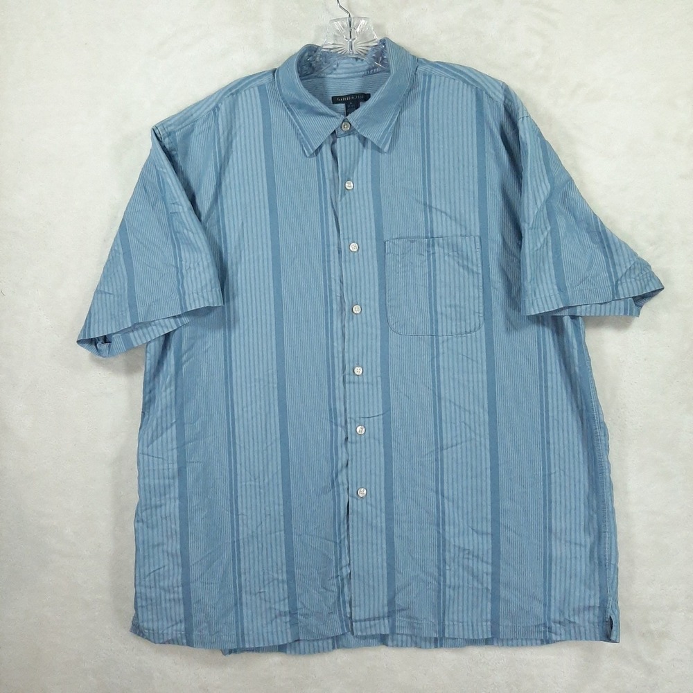 Van Heusen Studio Mens Blue Striped‎ Short Sleeve Button Down Shirt XL 17-17½